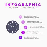 Time Clock Cleaning Solid Icon Infographics 5 Steps Presentation Background vector