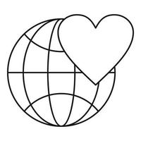 Earth world globe with heart icon, outline style vector