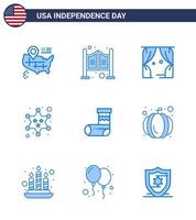 conjunto de 9 iconos del día de estados unidos símbolos americanos signos del día de la independencia para festividad celebración ocio estrella militar elementos de diseño de vector de día de estados unidos editables