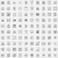 100 Universal Black Line Icons on White Background vector