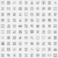 100 Universal Black Line Icons on White Background vector