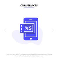 Our Services Mobile Shopping Discount Solid Glyph Icon Web card Template vector