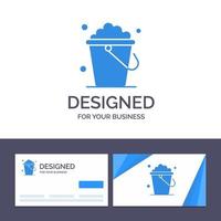 tarjeta de visita creativa y plantilla de logotipo cubo limpieza piso hogar vector ilustración