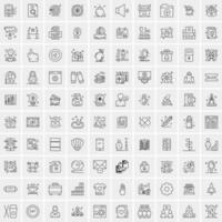 100 Universal Black Line Icons on White Background vector