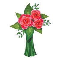 Pink roses bouquet icon, isometric 3d style vector