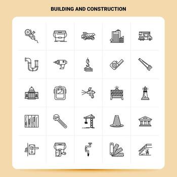 OutLine 25 Building and Construction Icon set Vector Line Style Design Black Icons Set Linear pictogram pack Web and Mobile Business ideas design Vector Illustration