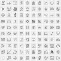 100 Universal Black Line Icons on White Background vector