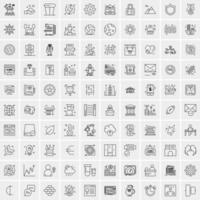 100 Universal Black Line Icons on White Background vector