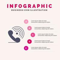 llamada teléfono receptor anillo señales sólido icono infografía 5 pasos presentación antecedentes vector