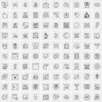 100 Universal Black Line Icons on White Background vector