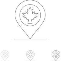 Map Location Canada Leaf Bold and thin black line icon set vector