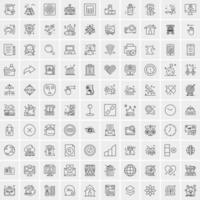 100 Universal Black Line Icons on White Background vector