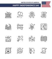 Line Pack of 16 USA Independence Day Symbols of golden bridge badge democratic declaration Editable USA Day Vector Design Elements