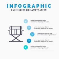 icono de línea plegable de directores de silla con fondo de infografía de presentación de 5 pasos vector