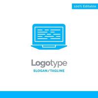 Laptop Coding Code Screen Computer Blue Solid Logo Template Place for Tagline vector