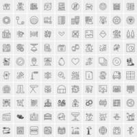 100 Universal Black Line Icons on White Background vector