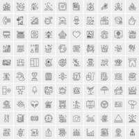 100 Universal Black Line Icons on White Background vector