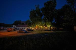 Cafe in evening with lights Rajhrad, Czech Republic. photo