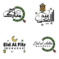 Las 4 mejores frases de eid mubarak que dicen texto de cita o letras fuentes decorativas escritura vectorial y tipografía manuscrita en cursiva para diseños folletos pancartas volantes y camisetas vector