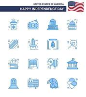 conjunto moderno de 16 azules y símbolos en el día de la independencia de estados unidos, como el edificio de estados unidos de estados unidos edificio emblemático elementos de diseño vectorial editables del día de estados unidos vector