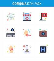 9 paquete de iconos de covid19 de coronavirus de color plano, como asistencia de servicio de jabón, teclado médico, elementos de diseño de vector de enfermedad de coronavirus viral 2019nov