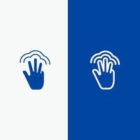 gestos de los dedos interfaz de la mano línea táctil múltiple y glifo icono sólido banner azul línea y glifo icono sólido banner azul vector