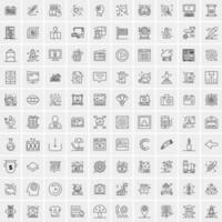 100 Universal Black Line Icons on White Background vector