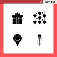 4 Icon Pack Solid Style Glyph Symbols on White Background Simple Signs for general designing vector