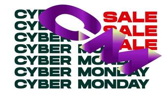 Cyber Monday with Deep Text Effect and Repeatable Text Gradient Mesh Purple Background. For Poster, Banner, Card Invitation, Social Media vector