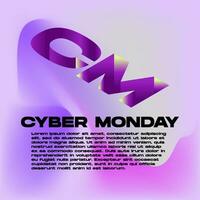 Cyber Monday Template Editable with Deep Text Effect and Purple Gradient Mesh Background. For Poster, Banner, Card Invitation, Social Media vector