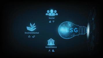 concepto de esg social y de gobernanza ambiental. el desarrollo de una estrategia de conservación de la naturaleza por parte de la empresa y la resolución de problemas sociales y de gestión ambiental con iconos de figuras vector