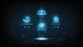 concepto de esg social y de gobernanza ambiental. el desarrollo de una estrategia de conservación de la naturaleza por parte de la empresa y la resolución de problemas sociales y de gestión ambiental con iconos de figuras vector