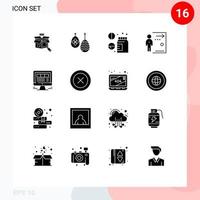 Universal Icon Symbols Group of 16 Modern Solid Glyphs of browser job drug fired door Editable Vector Design Elements