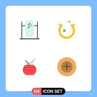 Modern Set of 4 Flat Icons and symbols such as floor drum mirror fortune china Editable Vector Design Elements