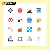 16 Universal Flat Color Signs Symbols of water no food drop draw Editable Pack of Creative Vector Design Elements