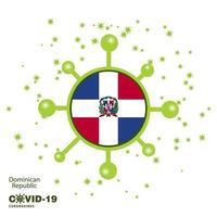 Dominican Republic Coronavius Flag Awareness Background Stay home Stay Healthy Take care of your own health Pray for Country vector
