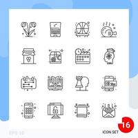 Modern Pack of 16 Icons Line Outline Symbols isolated on White Backgound for Website designing vector