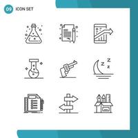 Editable Vector Line Pack of 9 Simple Outlines of gun lab document chemical seo Editable Vector Design Elements