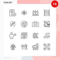 Pictogram Set of 16 Simple Outlines of graphics designing member design iot Editable Vector Design Elements