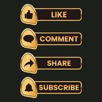 golden like comment share and subscribe button and text box set vector