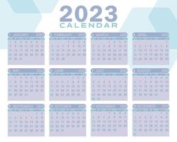 Ilustración de vector de calendario 2023. comienza el domingo. Plantilla de calendario 2023. diseño de calendario en colores elegantes.