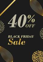 Big Black Friday sale banner, poster, special offer coupons, discount flyers, and rebate brochures for social media posts, web pages. Vector illustration in line art and golden style.