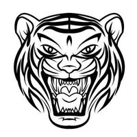 tigre rugido cara blanco y negro vector