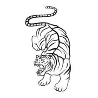 tatuaje de tigre en blanco y negro vector