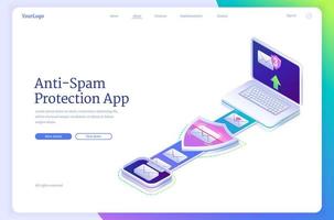 Anti spam protection app isometric landing page vector
