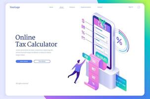 Online tax calculator isometric landing page. vector