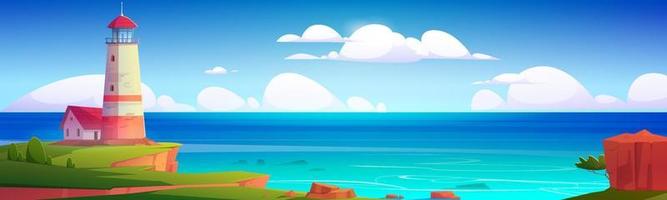 Summer landscape with lighthouse on sea coast vector