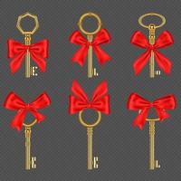 Old gold keys with tied red bow vector