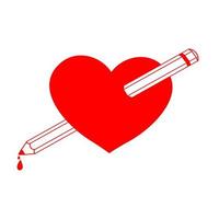 Red pencil piercing the heart like an arrow vector