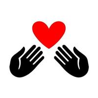 Hand icon with heart flat style sign for design. Charity symbol, logo illustration. vector